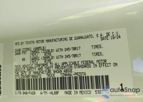 2024 Toyota Tacoma Sr из США, поврежденный, VIN 3TYLD5KN0RT006872